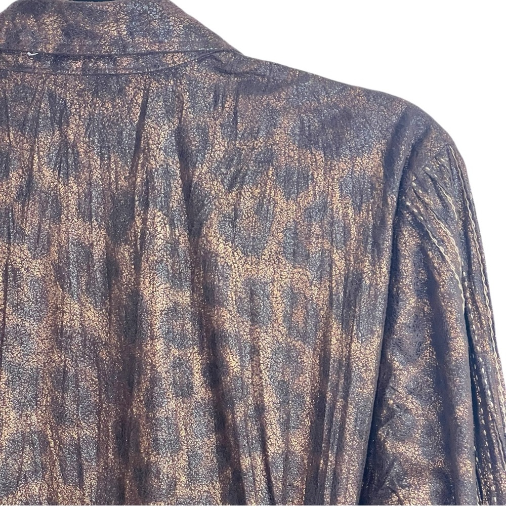 Alberto Makali Metallic Leopard Print Button-Up Blouse XL Long Sleeve Tunic Top - Picture 8 of 10